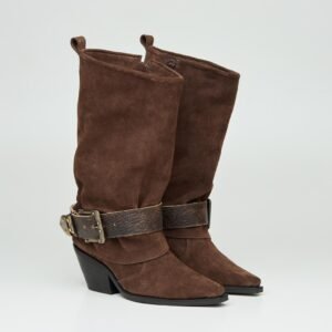 Bota Texana Gamuza Marrón con Hebilla