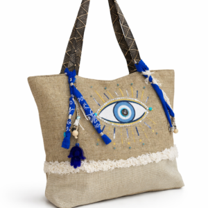 Cartera Boho “Evil Eye” en Yute Natural