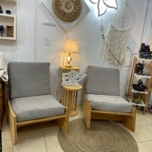 Sillón Lounge de Madera Natural con Tapizado Gris