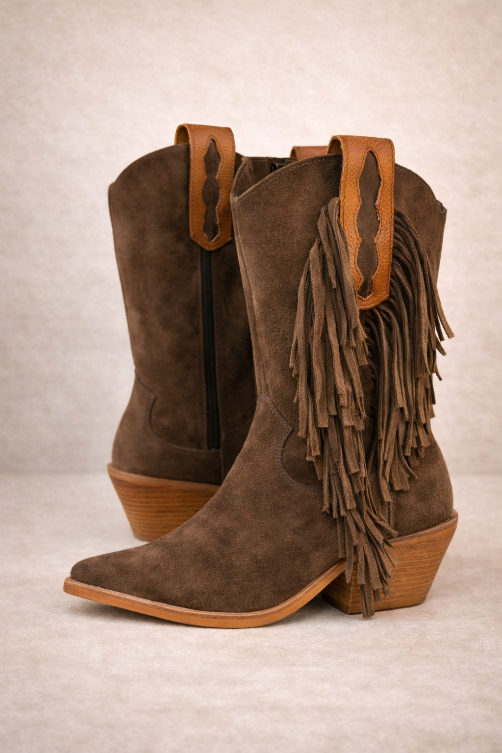 Texanas de Cuero Premium Engamuzado con Flecos - Imagen 2
