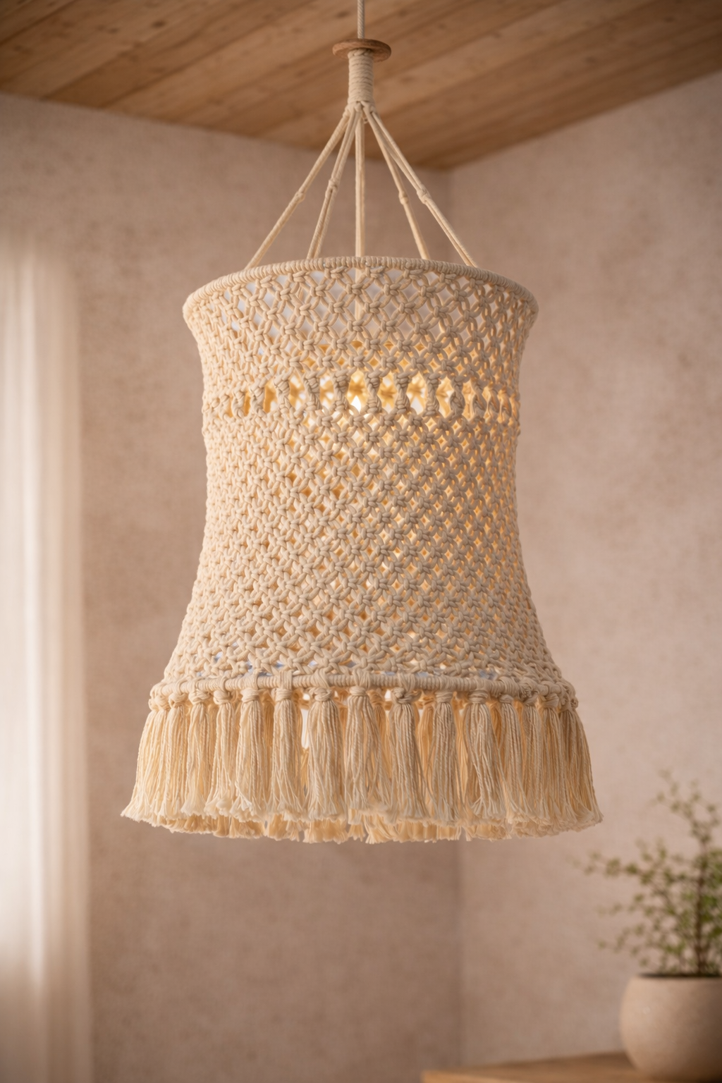 Lámpara colgante artesanal de crochet ( 49 x 40 CM )