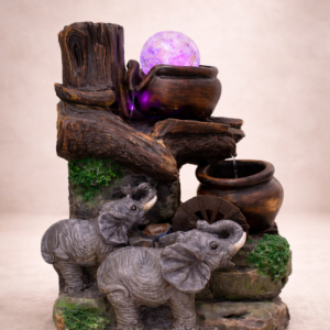 Fuente Decorativa Elefantes con Esfera LED y Cascada Zen