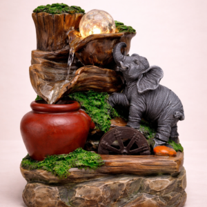 Fuente Decorativa Elefante con Rueda de Agua y Luz LED