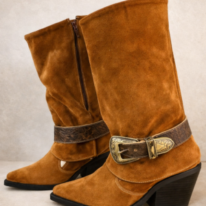 Texanas de Cuero Engamuzado Camel con Hebilla Western