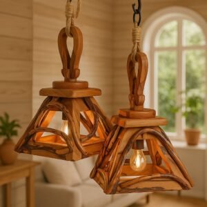 Lámpara colgante  Hedna a mano de madera ( 31 x 37 CM )