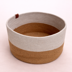 Canasto Bicolor Natural en Fibra y Algodón ( 28 X 20 CM )