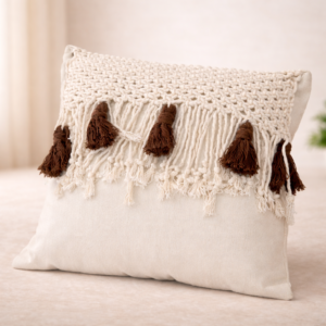 Almohadón Boho Macramé Natural con Borlas ( 40 X 40 CM )