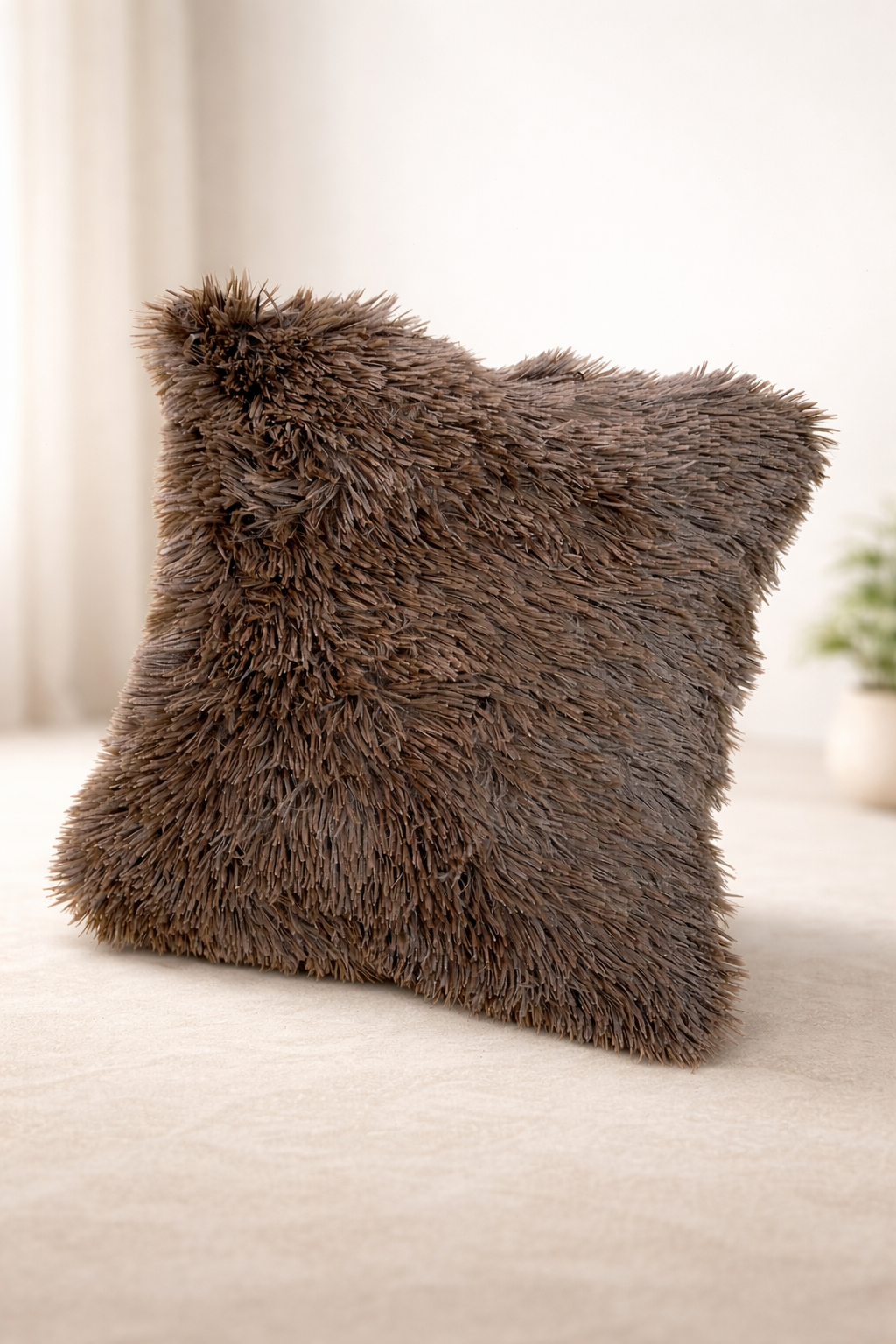 Almohadón Textura Natural Shaggy Marrón Boho ( 40 X 40 CM )