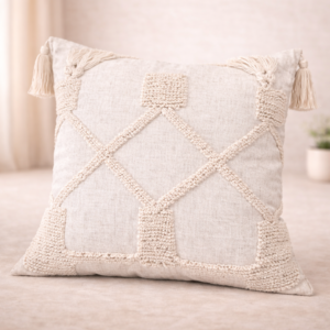 Almohadón Boho Bordado “Trama Natural” ( 40 X 40 CM )