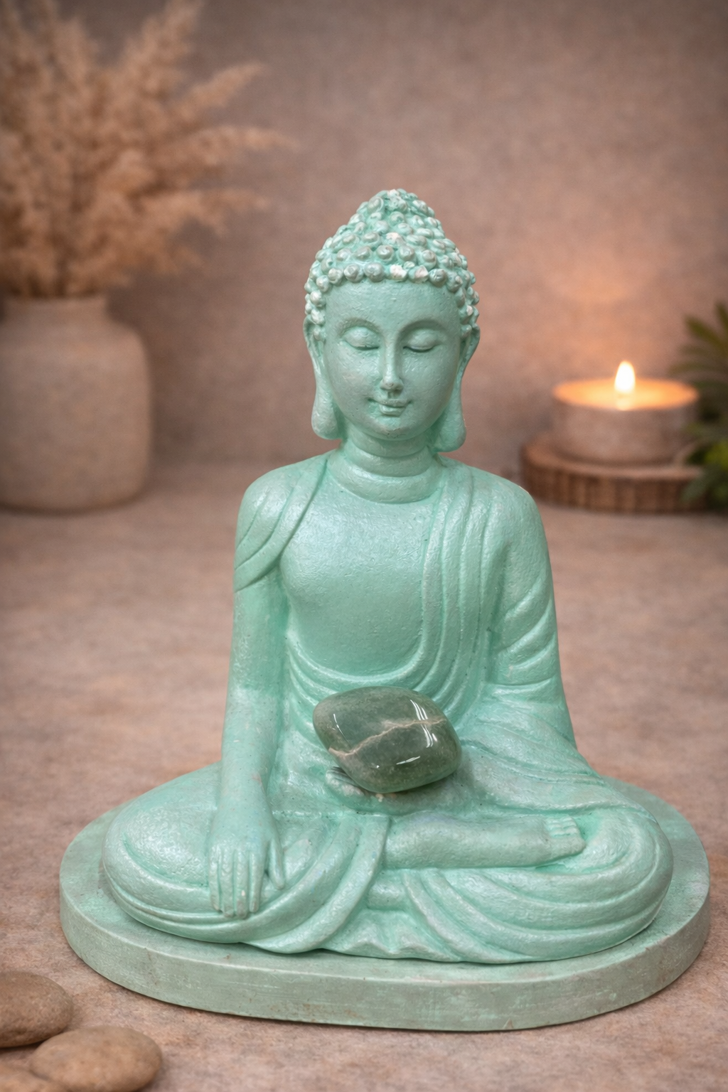 Buda Verde “Equilibrio Interior” con Piedra Natural ( 12 CM )
