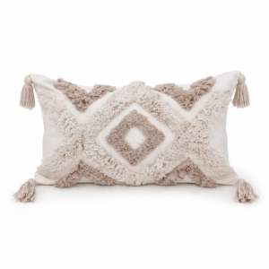 Almohadón Boho Textura Geométrica con Borlas ( 50 X 25 CM )