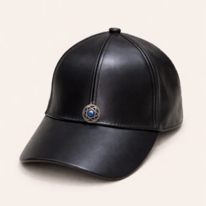 Gorra Eco Cuero Negra con Dije Ojo Protector